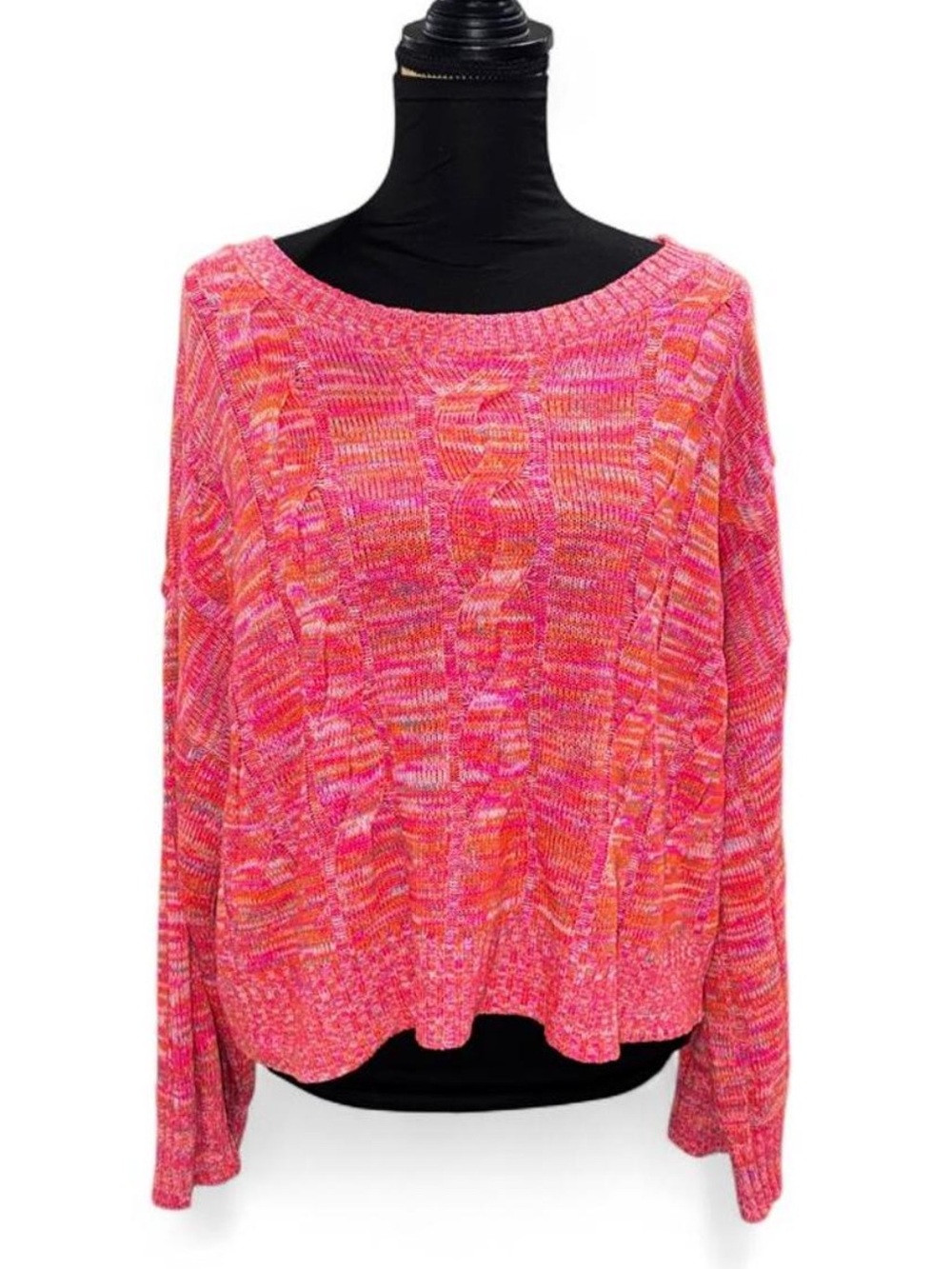 a.n.a Pink & Orange Multitone Cable Knit Scoop Neck Sweater